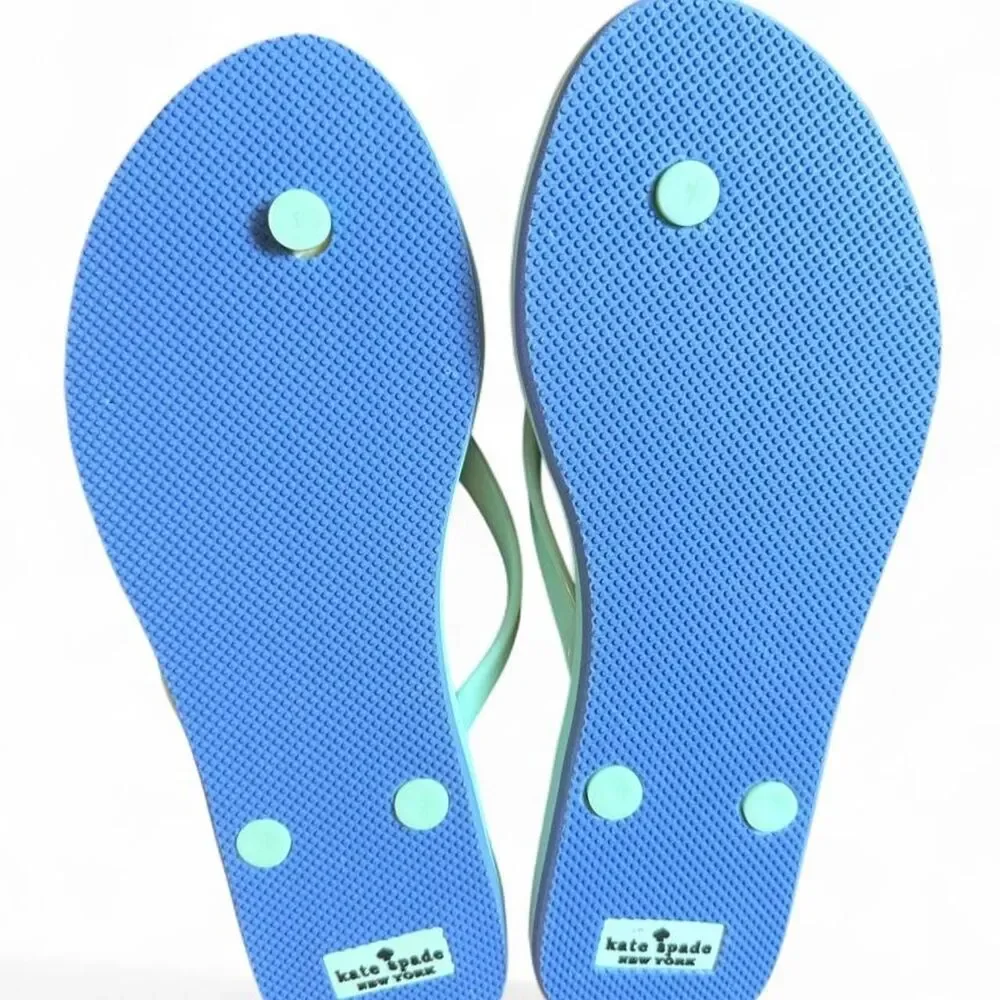 Kate Spade New York Mint Green Blue Printed Bow Flip Flops Sandals Women’s 11